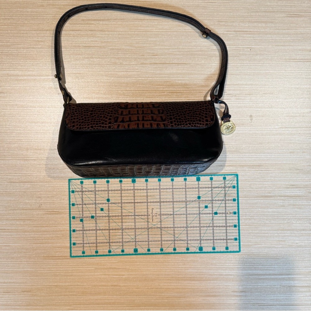 Brahmin Black and Brown Shoulder Bag with Textured Leather